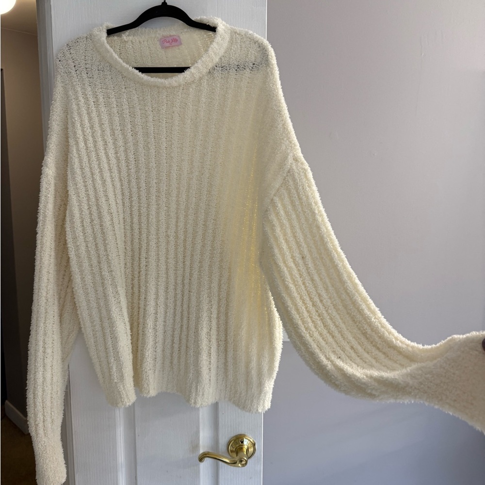 Pink Lily Cozy Cream Ribbed Sweater